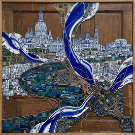 Digitale 3D Collage "Porzellan - Geschichte - Chipindustrie II", Gicleé auf 250g Papier seidenmatt