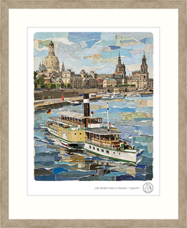 Edgar Norge "Die Weiße Flotte in Dresden - PaperArt", gerahmt, 23x28
