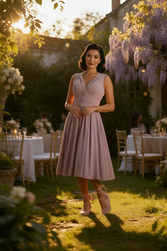 Miss Candyfloss - Raphaela-Sue Retro-Sommer-Kleid aus Leinenstoff - Flieder (50er Jahre Stil)