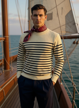 Armor lux Pullover im Marine-Stil „Molène - aus Wolle Creme/Navy
