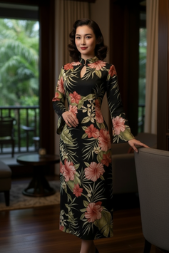 PR Creations "Aloha Asia" Kleid - Schwarz mit Hibiskus Blumenmuster
