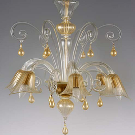 BACH GOLD Murano glass chandelier embellished with gold 24k