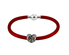 Armband aus echter weinroter Seide mit Edelstahl Bead geflügeltes Herz