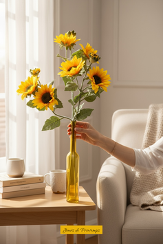 La tige de 2 petits tournesols et 1 bouton