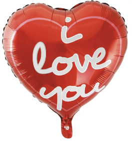 Palloncino rosso a forma di cuore con scritta "love you"