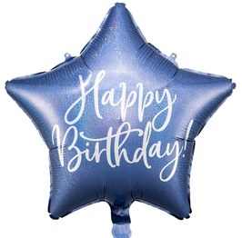 Palloncino in Foil 16" Stella Blu Navy "Happy Birthday"