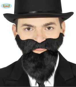 Barba E Baffi Neri Lunghi Con Adesivo