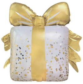 Palloncino in Foil 20" Super Shape Pacco Regalo con Fiocco Oro