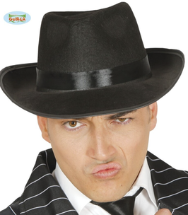 Cappello Gangster Nero Con Fiocco Nero