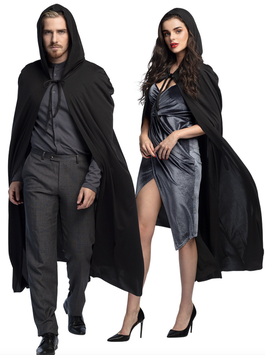 Mantella con cappuccio, unisex 180 cm, nero