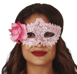 maschera rosa in tessuto con fiore rosa
