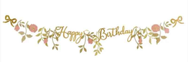 Festone Happy Birthday Oro con Fiorellini 1,3mt