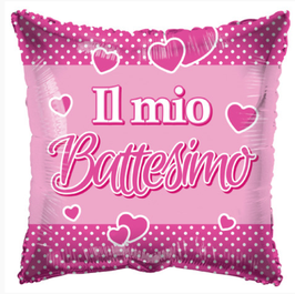 Palloncino in Foil 18" Quadrato "Il mio Battesimo" Rosa