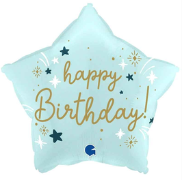 Palloncino in Foil 18" Stella Celeste "Happy Birthday"
