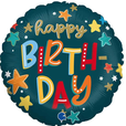 Palloncino in Foil 18" Happy Birthday colorato e Stelline