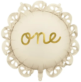 Palloncino in Foil 31" Tondo con Volant Cipria "1° Compleanno"