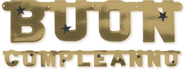 Festone Buon Compleanno Oro Stelle Nere "Stars"