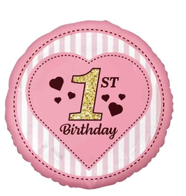 Palloncino foil tondo 1° compleanno rosa