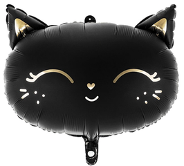PALLONCINO in foil Mylar a forma di Faccia di Gatto Nero e Oro