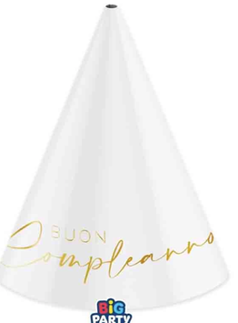 Cappellino a Cono Buon Compleanno "White & Gold" 6pz 1,60 €