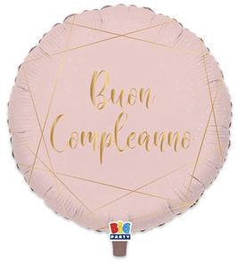 PALLONCINO IN FOIL 18" BUON COMPLEANNO ROSA CON SCRITTA ORO