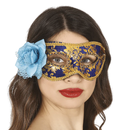 maschera blu e oro con fiore azzurro