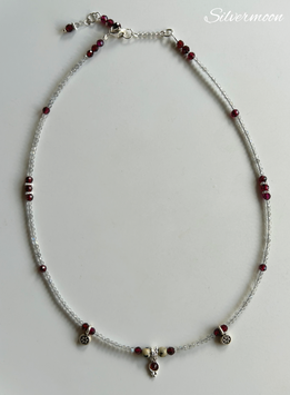zarte Kette Labradorit, Granat, 925 Silber