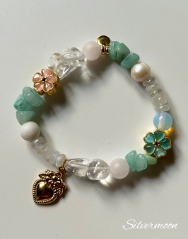 Armband Halbedelsteine, goldenes Herz