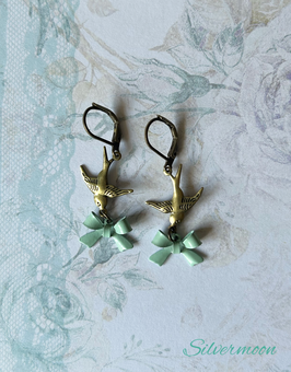 Ohrringe Schwalben mit Schleife mint