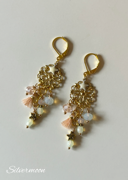 Ohrringe Boho, gold, Sterne, rosa