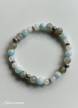 Armband Labradorith, Mondstein, Amazonit, Silber