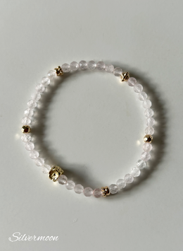 Armband Rosenquarz, vergoldete Perlen