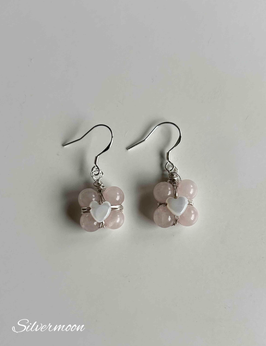 Ohrringe Rosenquarz, Perlmuttherzchen, 925 Silber