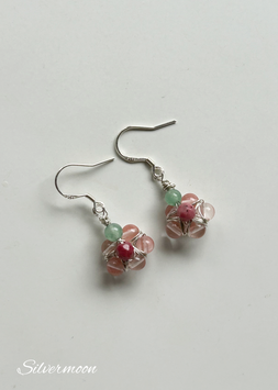 Ohrringe Rosenquarz, Jade, Aventurin, 925 Silber