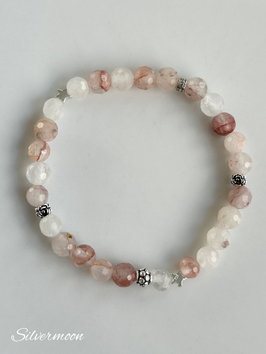 Armband roter Bergkristall, 6 mm, 925 Silber