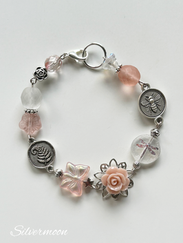 Armband Biene, Farn, rosa Rose, silbern