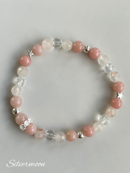 Armband, rosa Jade, Bergkristall, 6 mm, 925 Silber Perlen