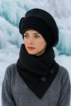 Baskenmütze Schal Set schwarz Boho Schirin