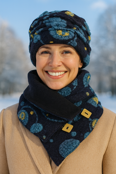 Damen Walkmütze Walkschal Set blau Wallis