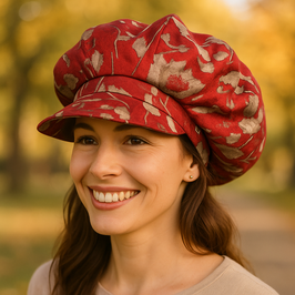 Damen Ballonmütze elegant rot taupe