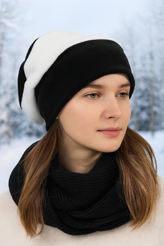 Fleecemütze schwarz cremweiss Fenja