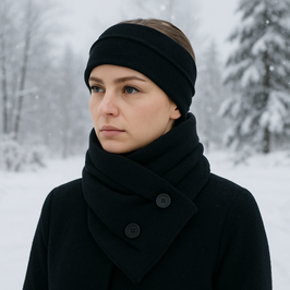 Stirnband Schal Set Fleece schwarz Tara