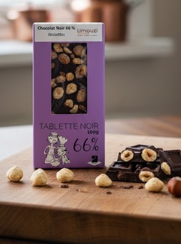 Tablettes de chocolat noir 66% noisette 100g