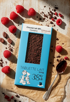 Tablettes de chocolat lait 38% framboise 100g
