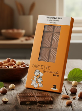 Tablettes de chocolat lait 38% praliné amandes noisettes 100g