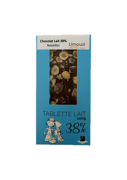 Tablettes de chocolat lait 38% noisette 100g