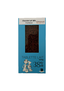 Tablettes de chocolat lait 38% framboise 100g