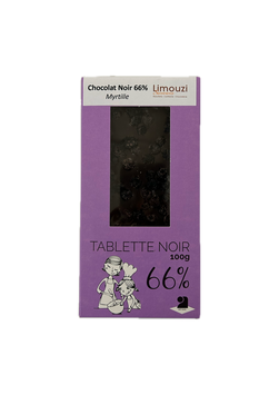 Tablettes de chocolat noir 66% myrtille 100g