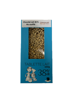Tablettes de chocolat lait 38% riz soufflé 100g
