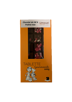 Tablettes de chocolat lait 38% praline rose 100g